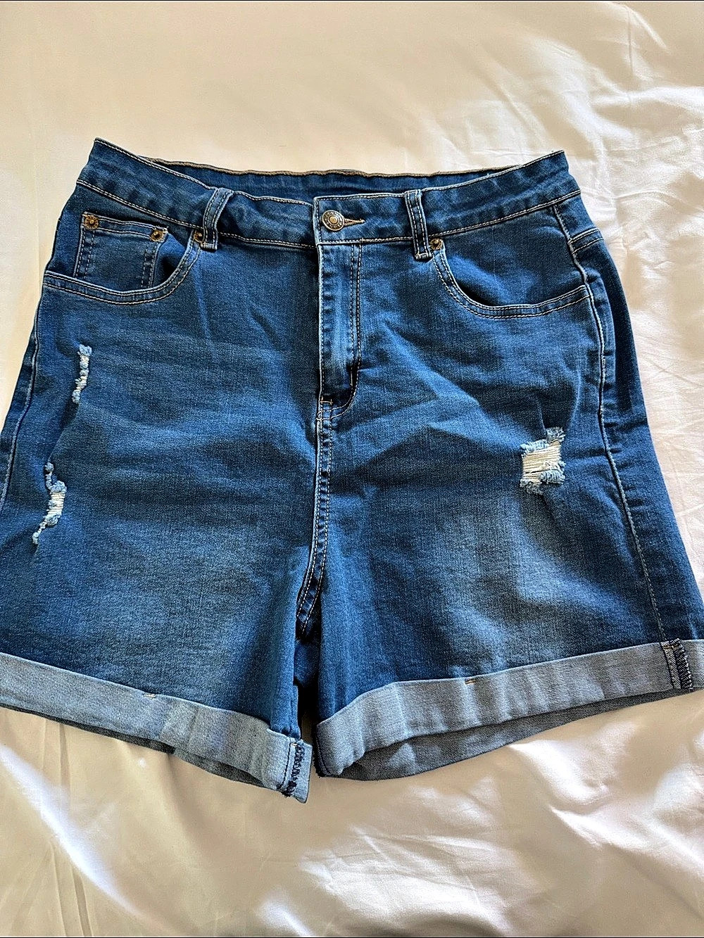 Pinko Distressed Denim Jean Shorts in Blue